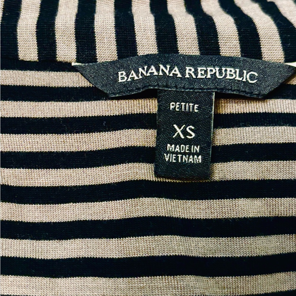 Banana Republic Olive Green Black Stripe Jersey Knit Surplice Shirred Dress - Picture 5 of 9